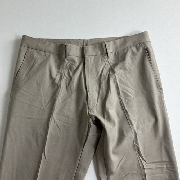 Hugo Boss Cagan Pants Mens 38R Solid Beige Wool Blend Flat Front Slacks - Picture 3 of 10